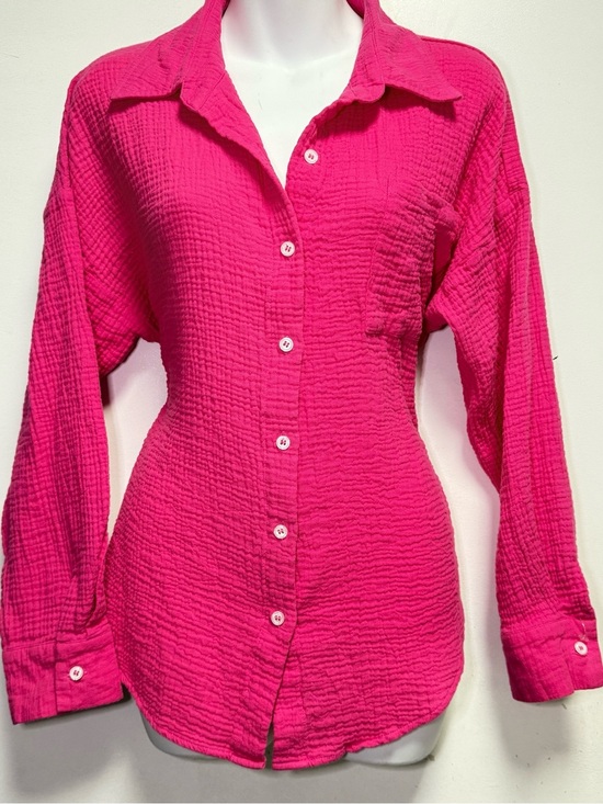 Tops - Hot Pink Textured Button-Up Shirt - Women